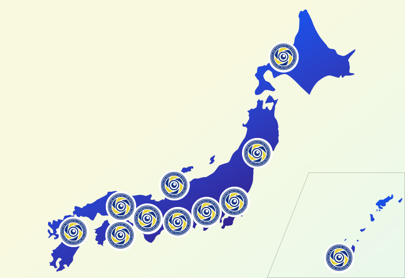 日本地図と拠点にロゴ
